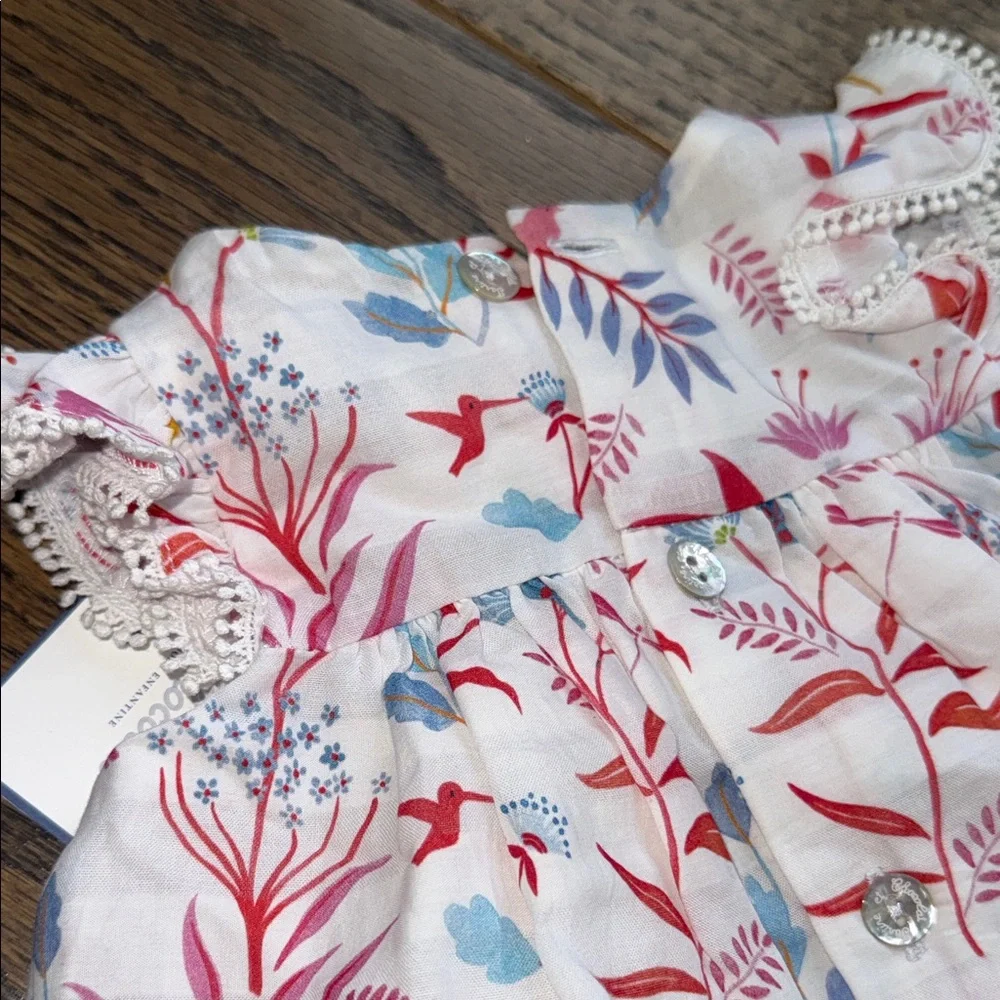 Tartine et Chocolat Baby Dress with Red and Blue Floral Design